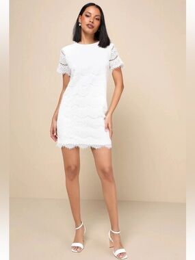 Lulus Take Me To Brunch Ivory Lace Shift Dress size Small